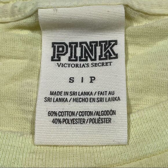 PINK VS Customized Bleach Tie Dye Neon Yellow Long Sleeve Cotton Tee Shirt S-M - Picture 7 of 8